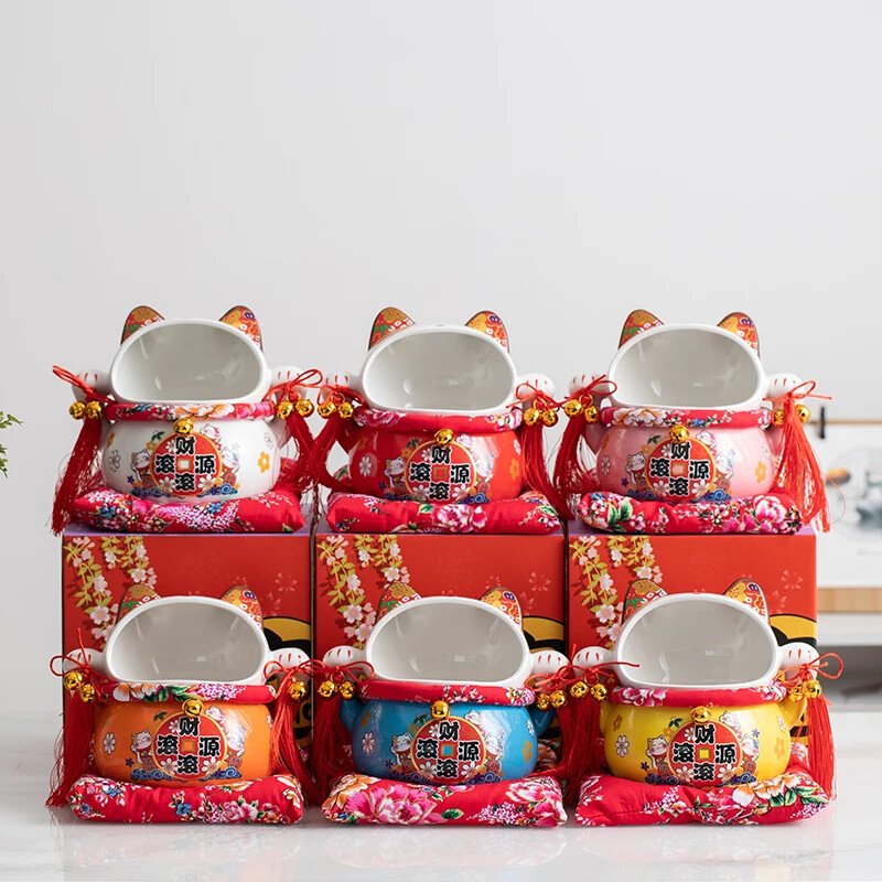 8 Inch Ceramic Maneki Neko Candy Jar Lucky Cat Money Box Piggy Bank Fortune Cat
