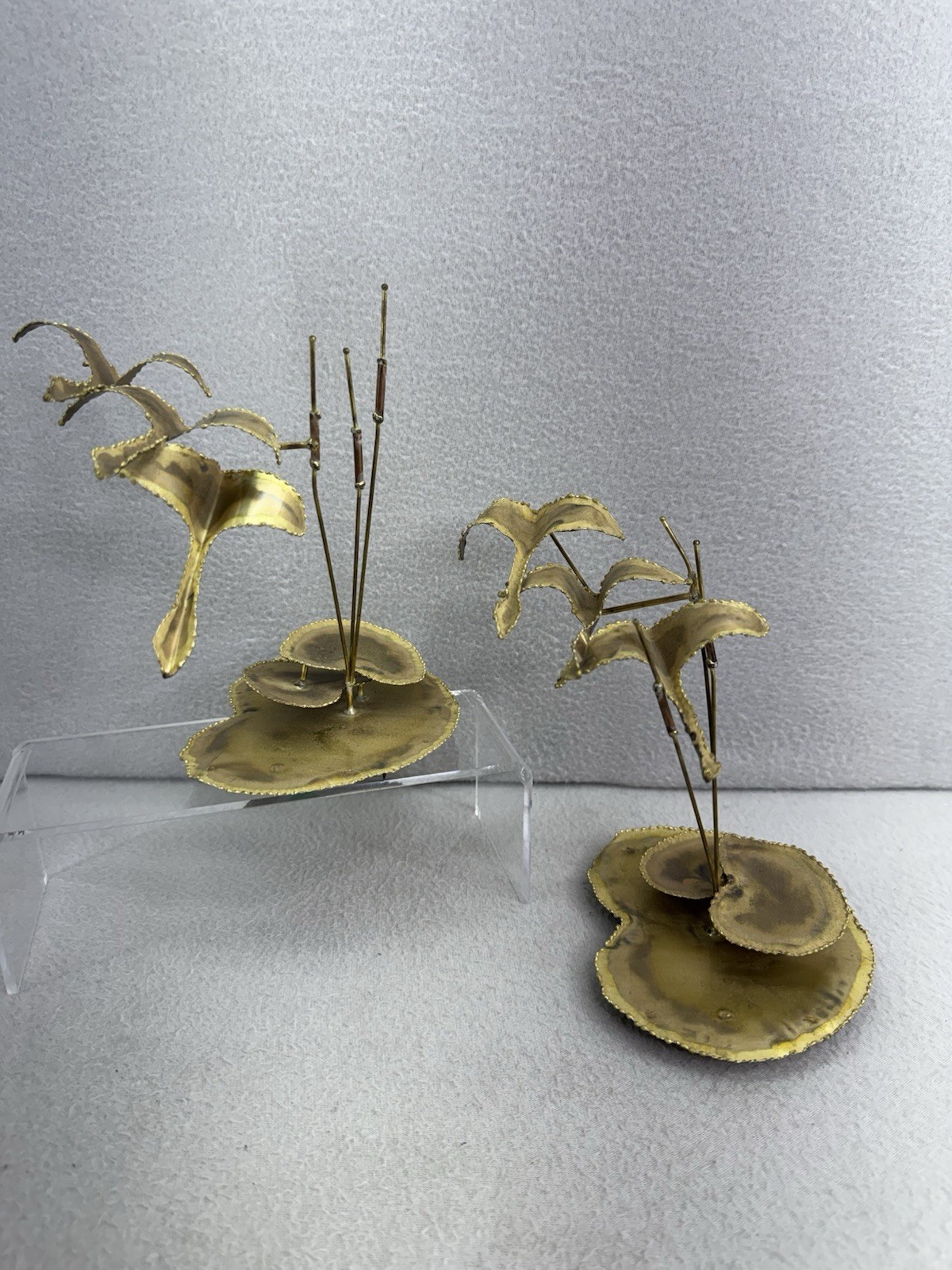 Vintage Brutalist Flying Geese Sculptures Mixed Metal Brass Ducks MCM Decor