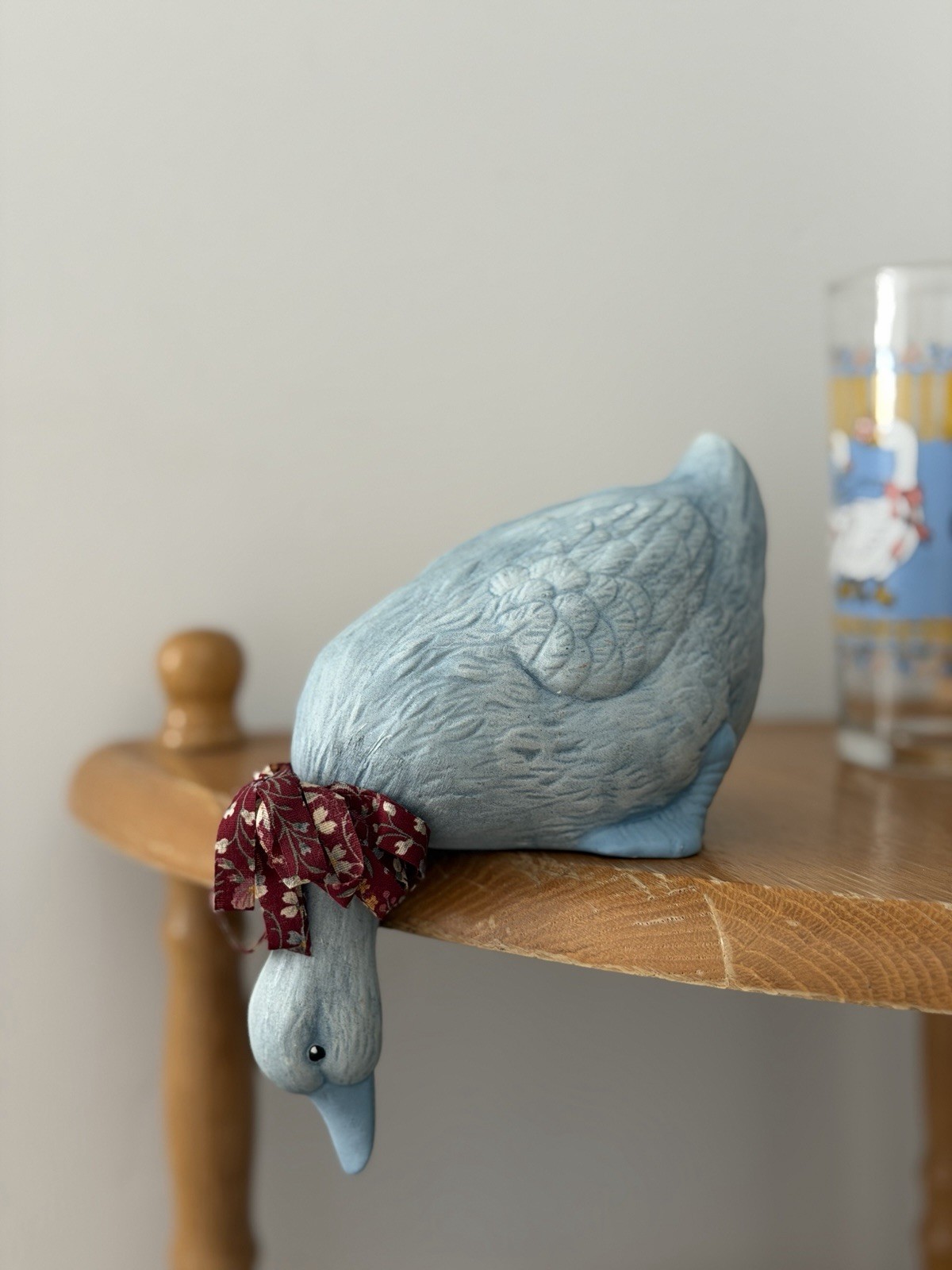Vintage Ceramic Goose Shelf Sitter Blue Hand Painted Country Cottagecore 1980s