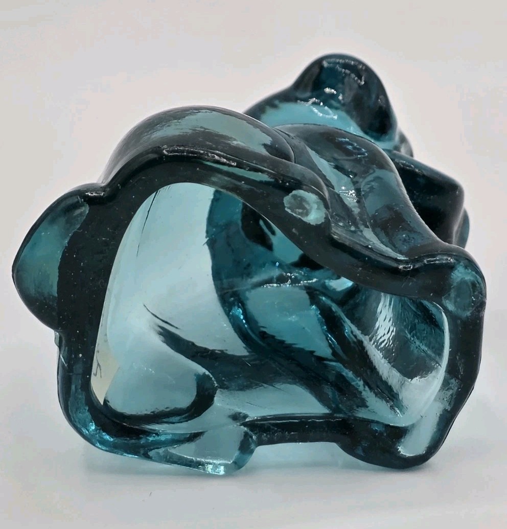 VTG Degenhart Glass “Pooch” Puppy Dog Figurine – Teal / Smokey Blue (UV Glow)