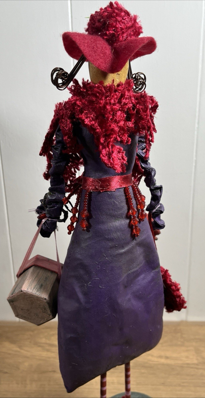 Collectible Hand Crafted Folk Art Paper Mache Woman Shopping 16″ Figure Umbrella