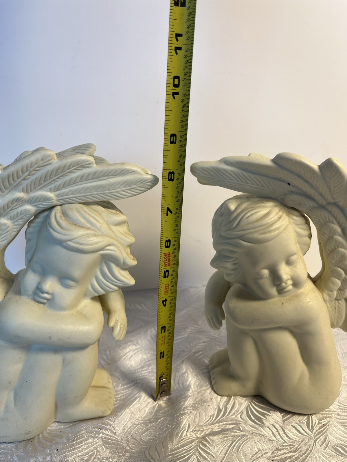Vintage Lot Of 2 Ceramic Bisque Angels Sleeping