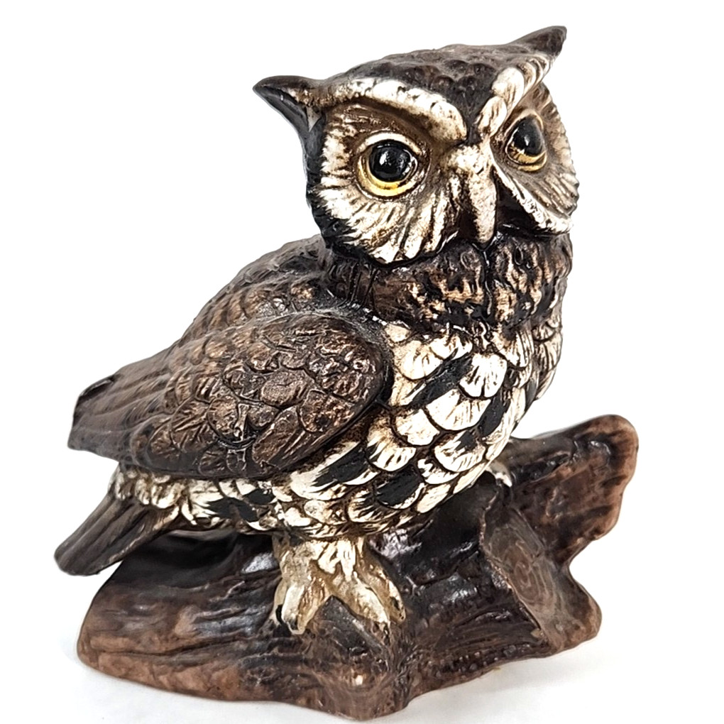 Vtg Homco Great Horned Owls Pair Ceramic 1970s Home Interior Decor MCM Taiwan