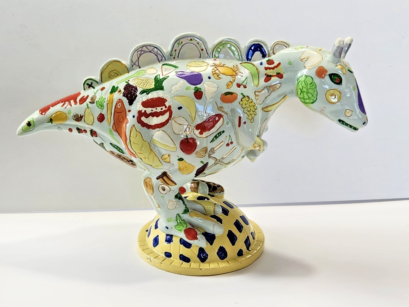 Dino Days Hand Painted Resin Stegosaurus “Dino Feast” Foodie Motif Herbivore ’02