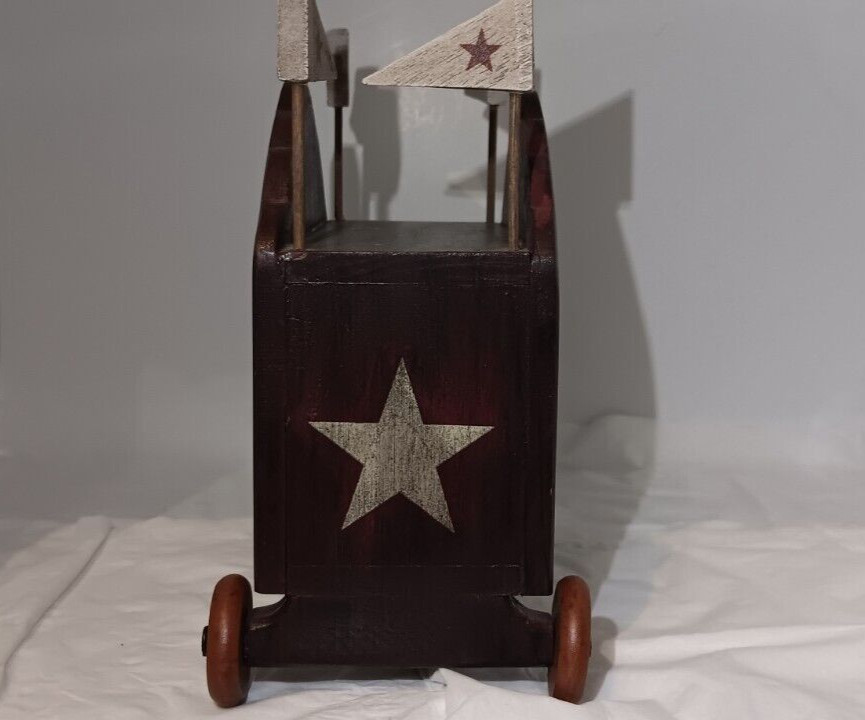 Vintage Handmade Wood Carved Circus Cart With Wood Lion