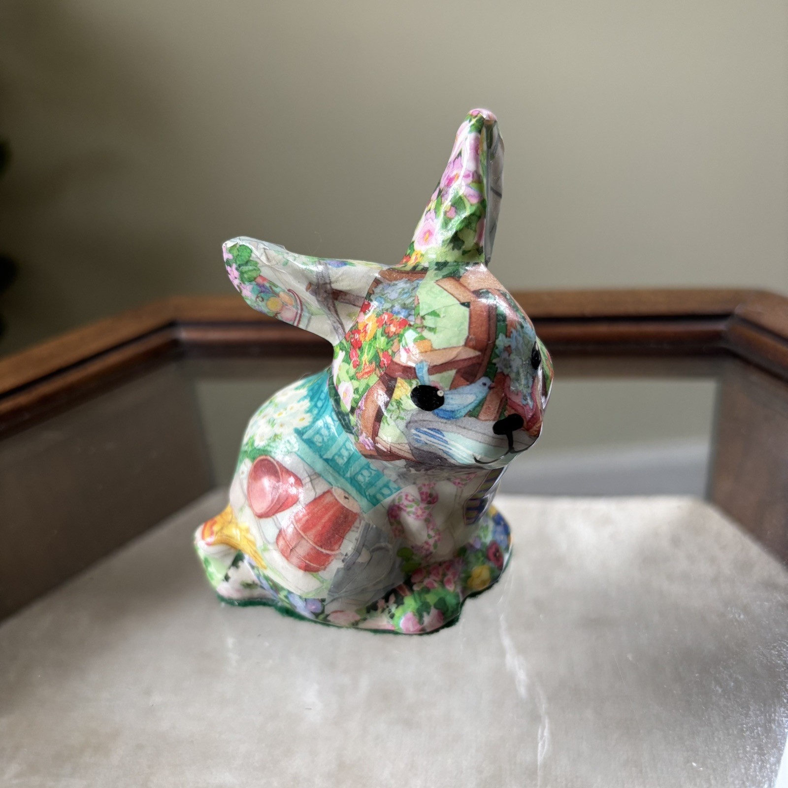Vintage Rabbit Bunny, Decoupage 3 1/2 inches tall made in Canada