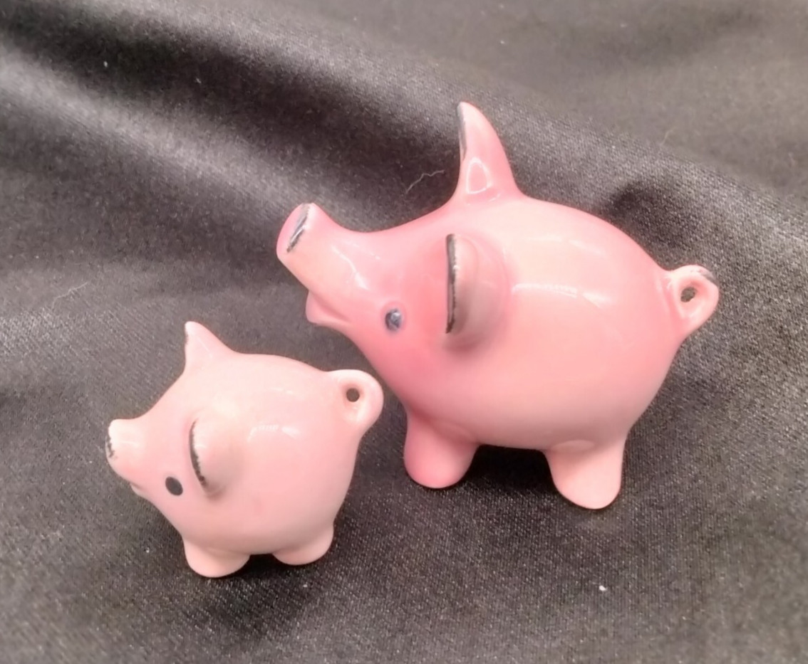 Vintage Goebel Pink Pigs Figurines W. Germany Set of 2 Good Luck Pigs 1-1.75 IN