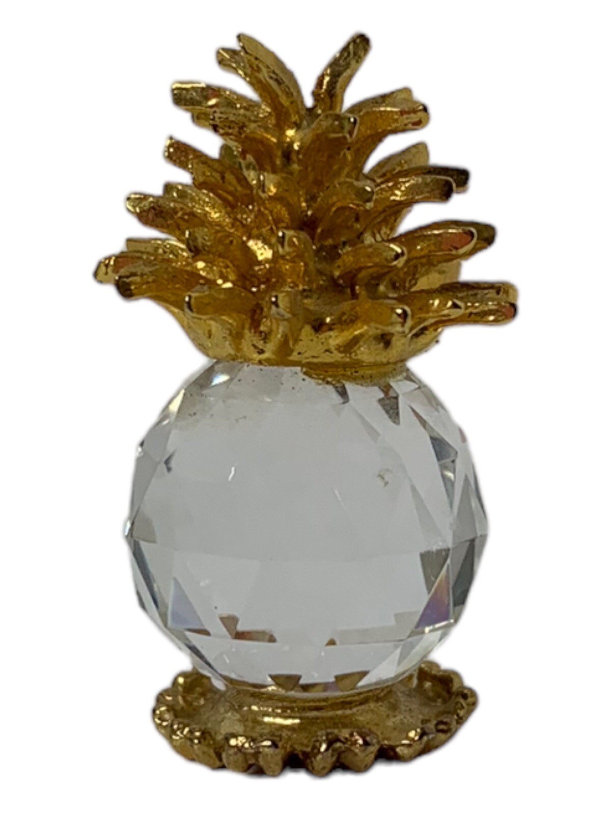 Mini Crystal Glass Figurine Pineapple w/ Gold Toned Leaves 1.50″ Tall x 1″ Wide