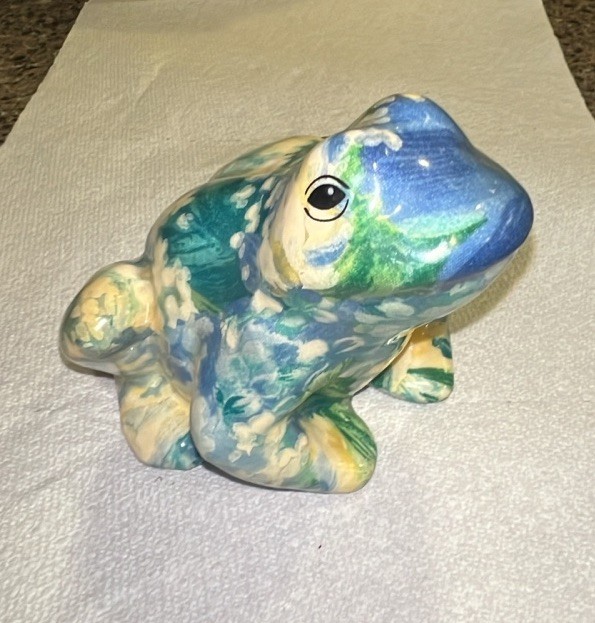 Floral Decoupage Patchwork Porcelain Frog Figurine by Joan Baker Cottage Core