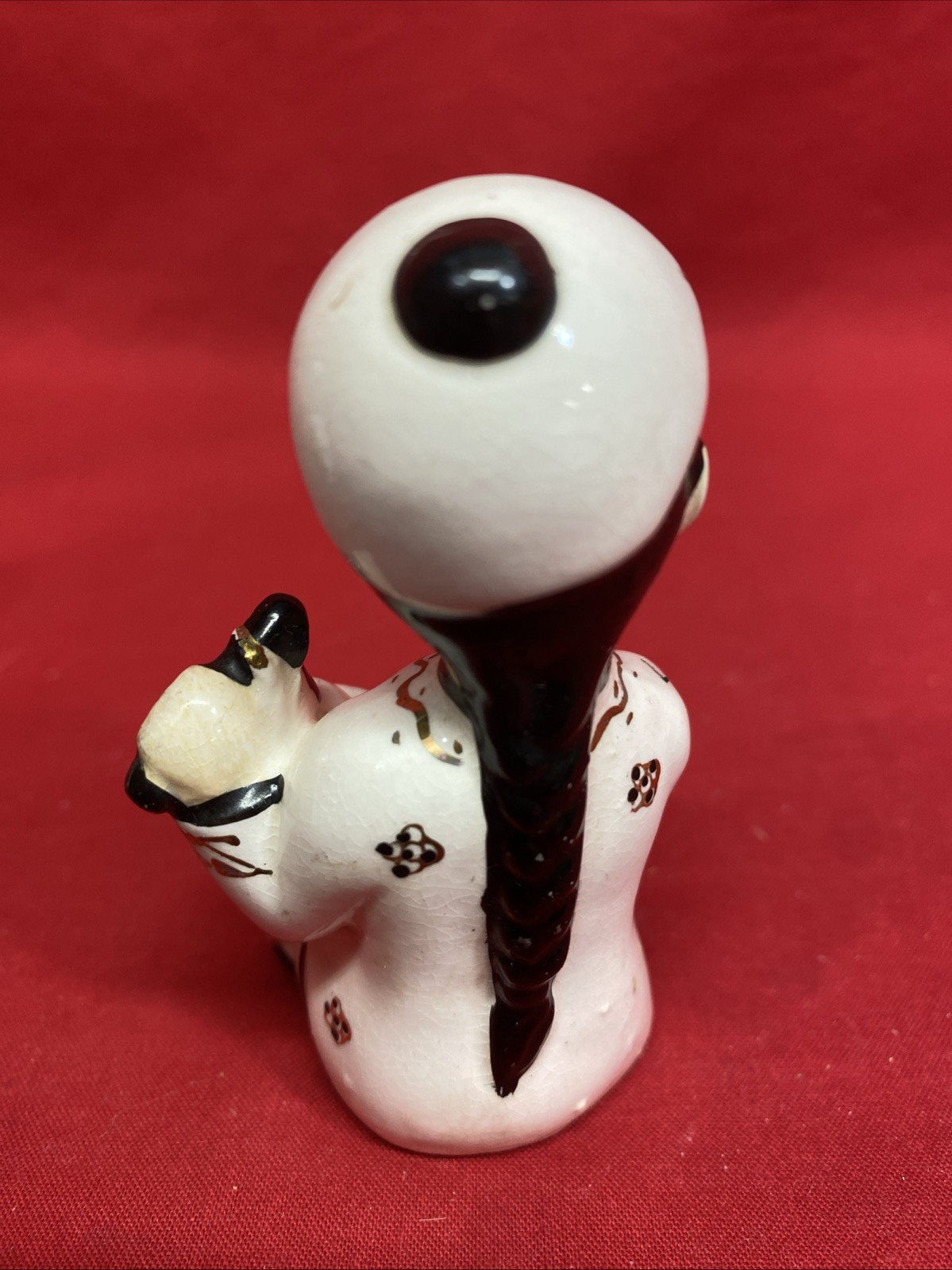 Set of 2 Asian Figurines Holding A Jug White W/ Black & Gold Trim 8 3.25″ High