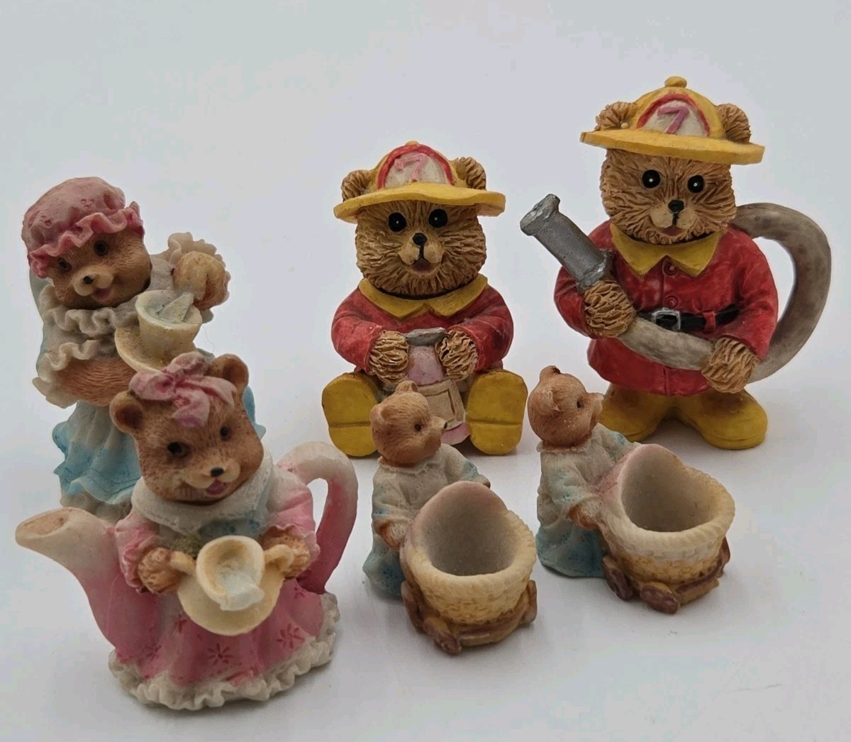 Mini Teddy Bear Tea Party Figurine Set Farmhouse Decor Lot