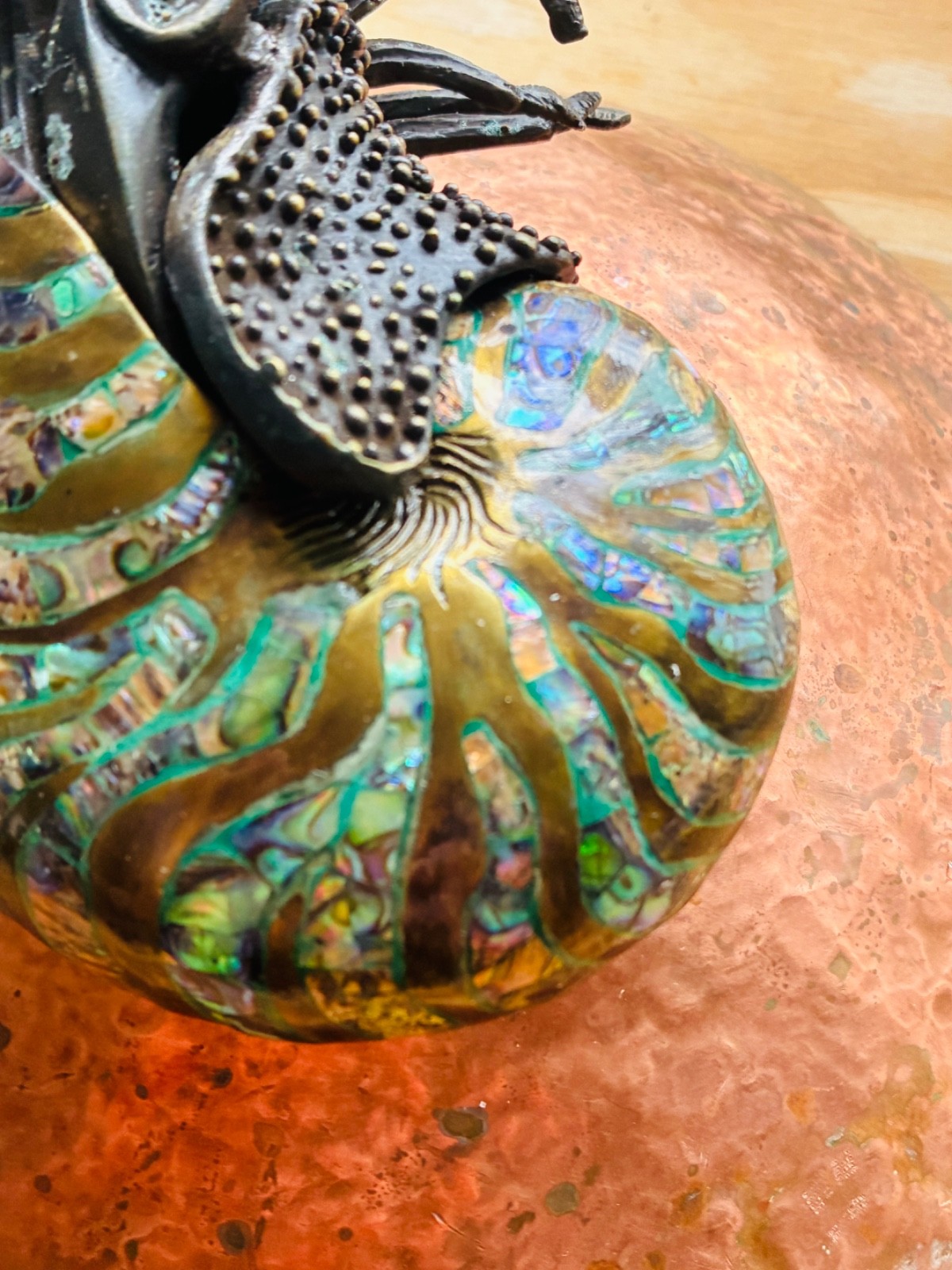 Vtg Cast Iron ABALONE SNAIL SHELL Octopus Tentacles Eyes Heavy Sculpture BRONZE