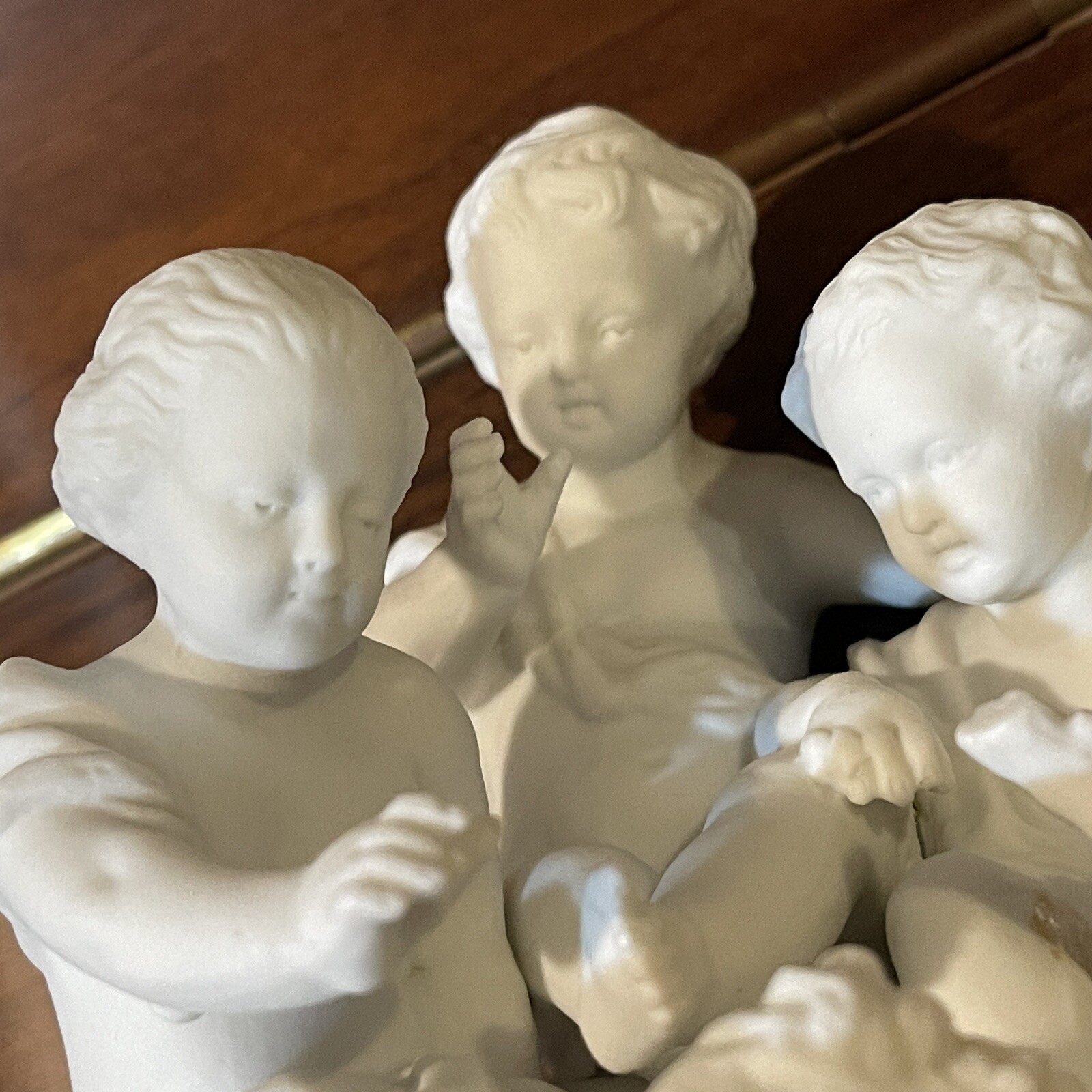 SEVRES Antique Original Signed Porcelain Bisque Figurine children putti stick