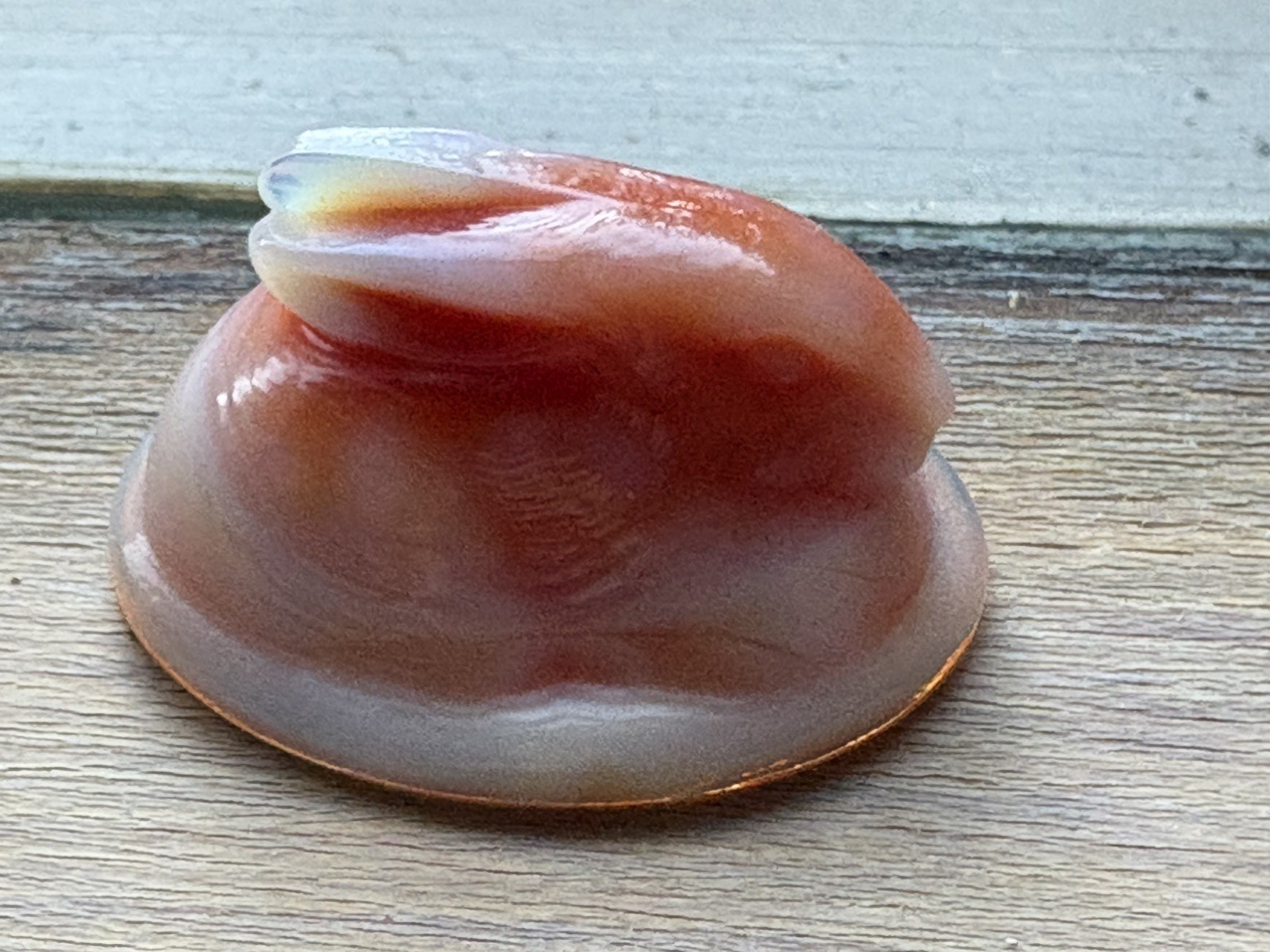 RARE Vintage Boyd Glow Orange Slag Glass Salt Nesting Bunny Rabbit Mini UV Glow