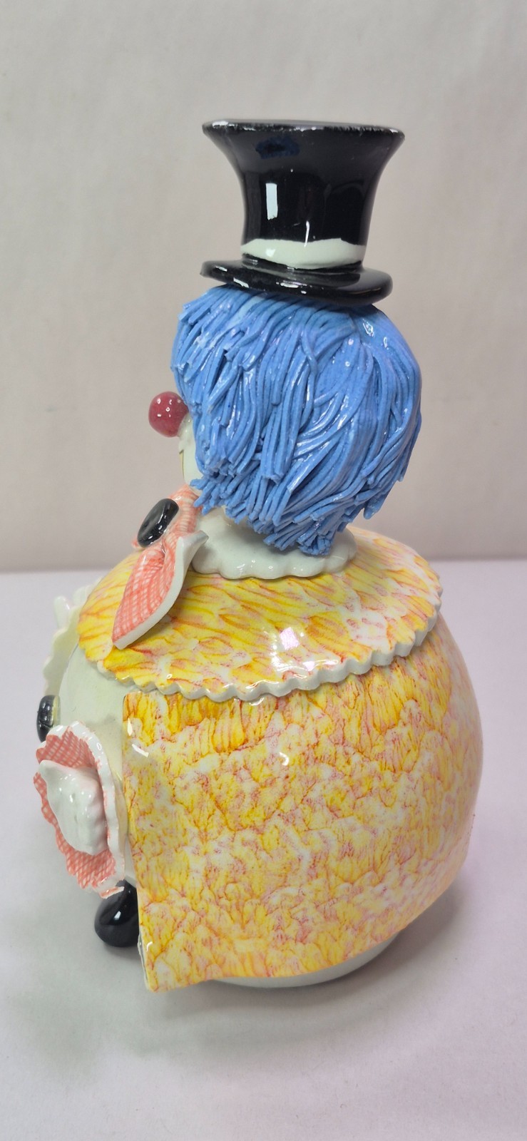 Italian Zampiva Clown Figurine Spaghetti Hair Button Bow Signed 5.5″ Tall in Box