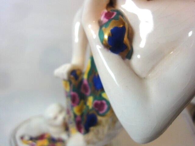 Large Scarce Vintage Royal Dux Art Deco Lady With Dog Figurine, 15.5 in