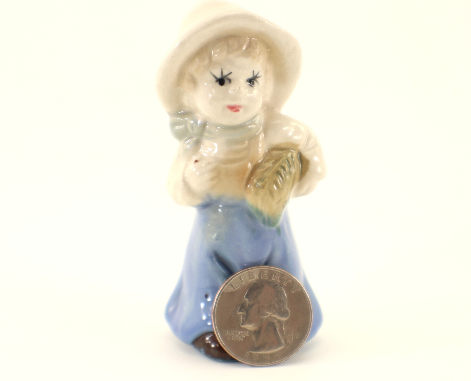 Child Holding Fish Figurine Hand Painted Porcelain 3.5in Vintage
