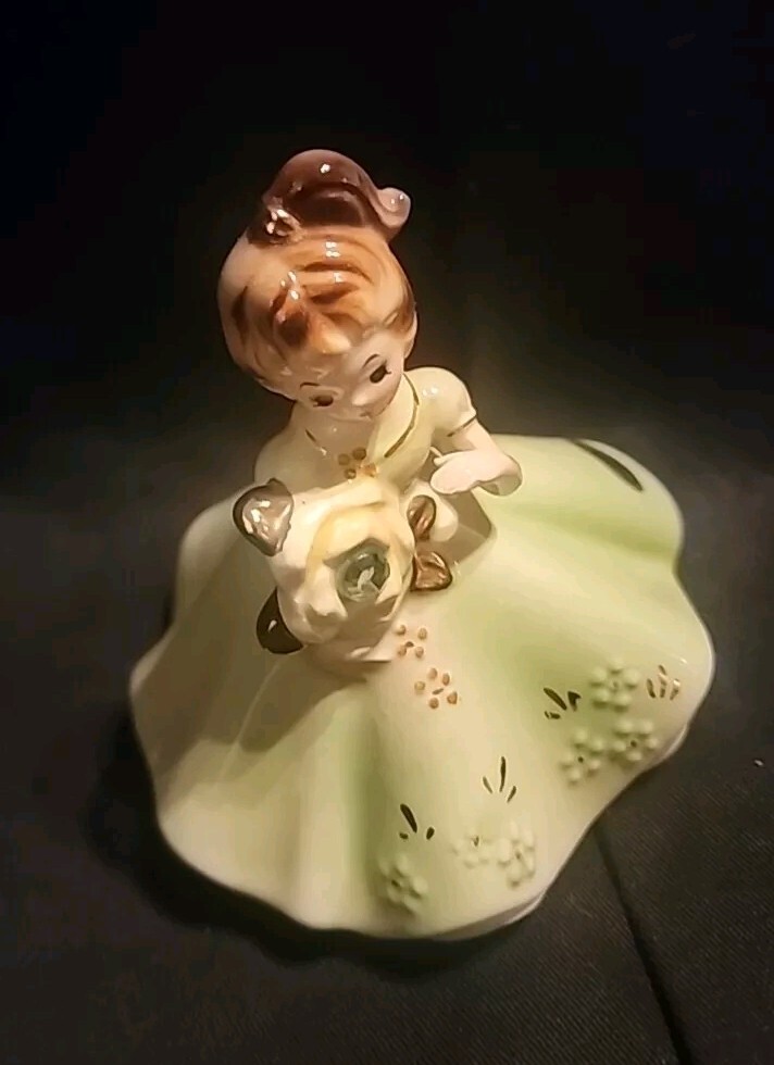 1950’s Josef Originals August Peridot Crystal 3.7 Inch Ceramic Green Figurine