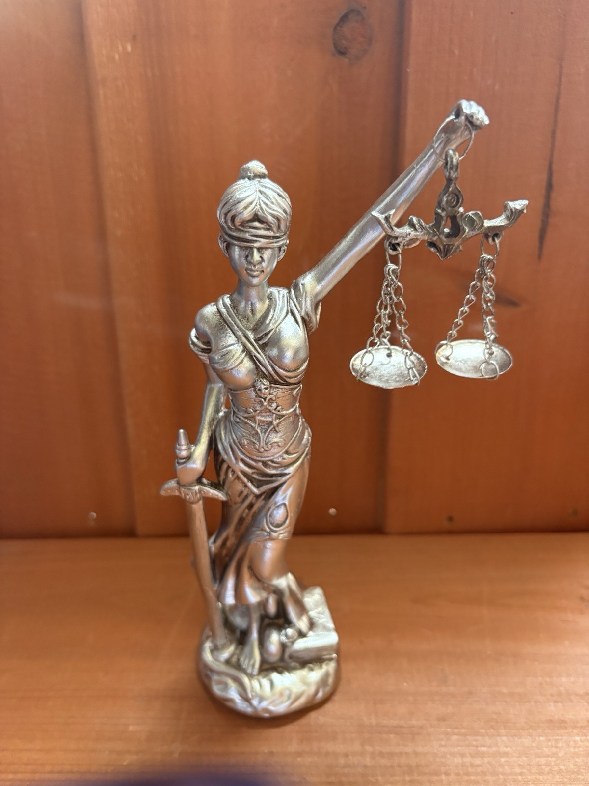 Lady Justice Figurine 8” Resin Sculpture in Gold Finish Law Office Decor