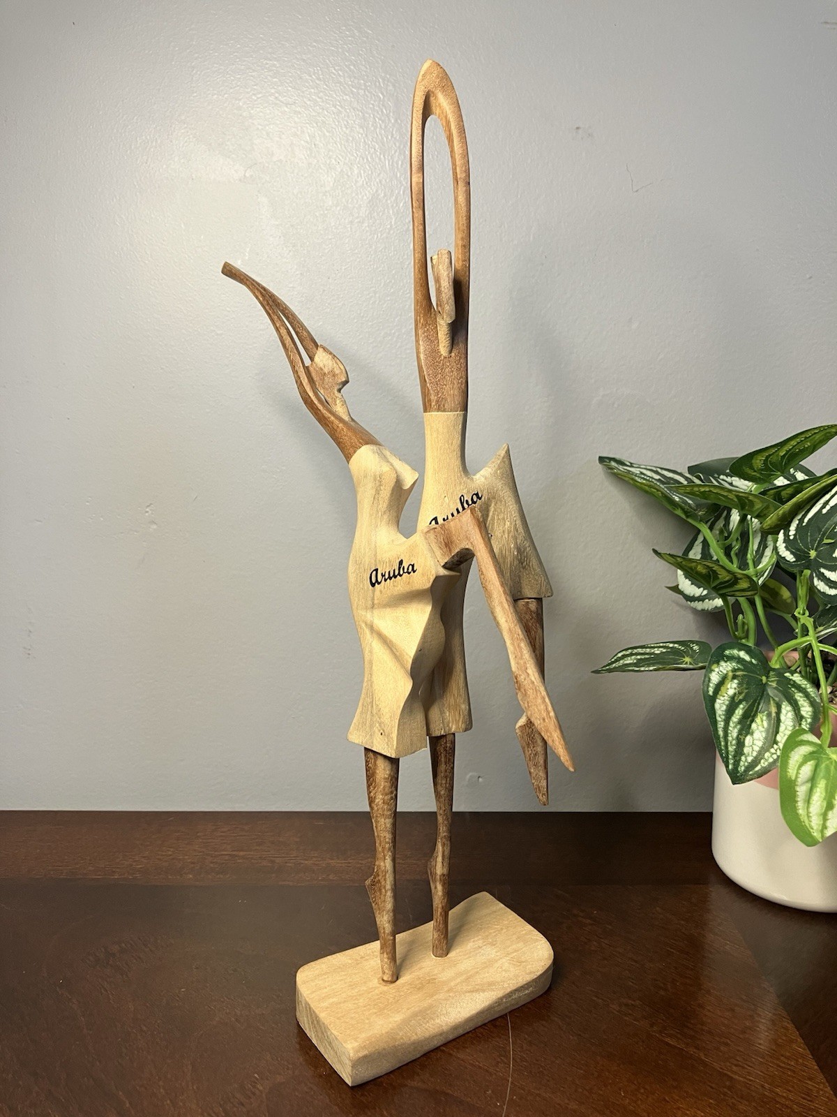 Hand Carved in Aruba Wooden Abstract Art Dancing Couple 13.5” Figurine