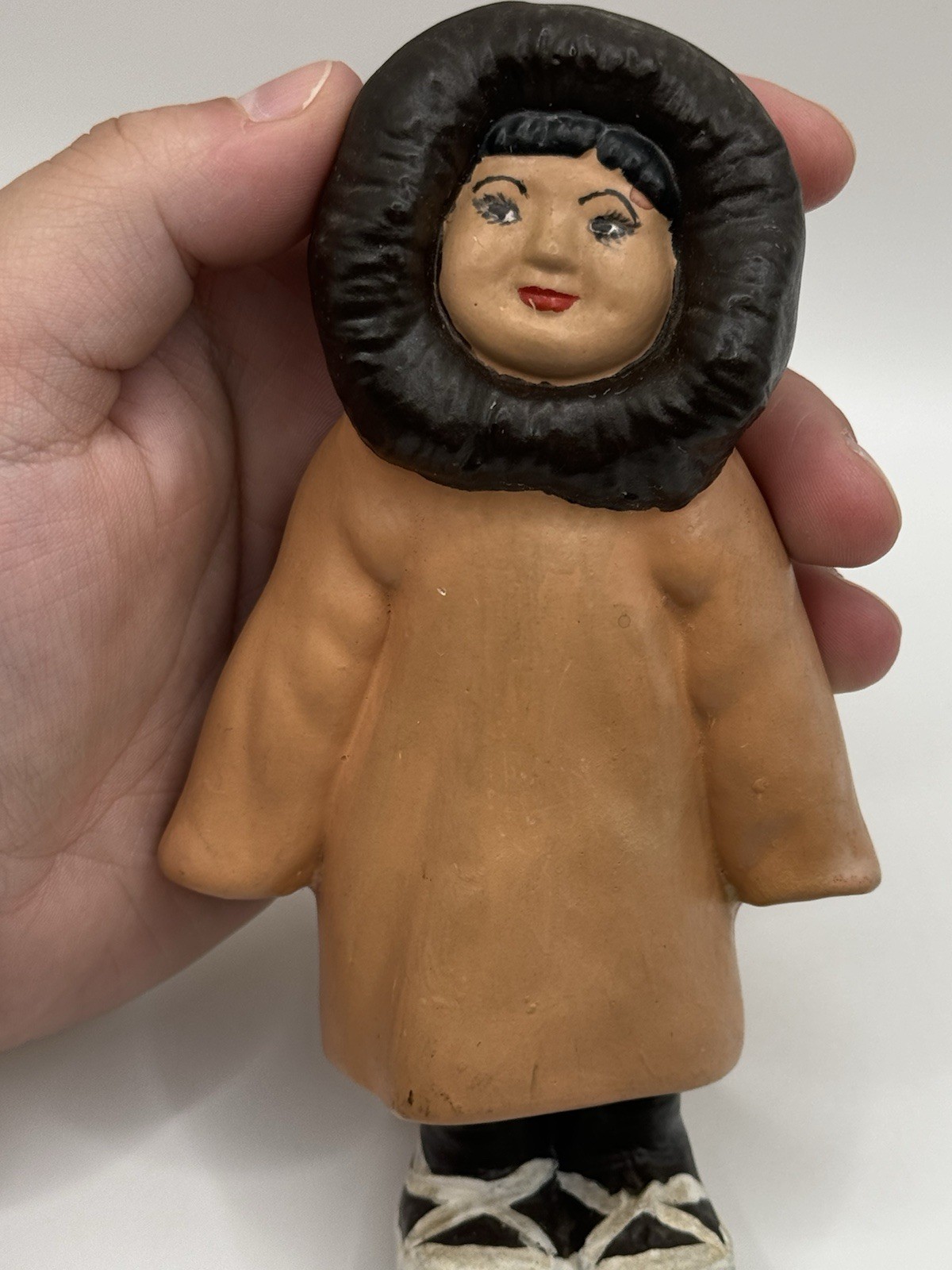 Vintage 1937 Eskimo Young Girl Plaster Figure Hand Painted Figurine Decor ***