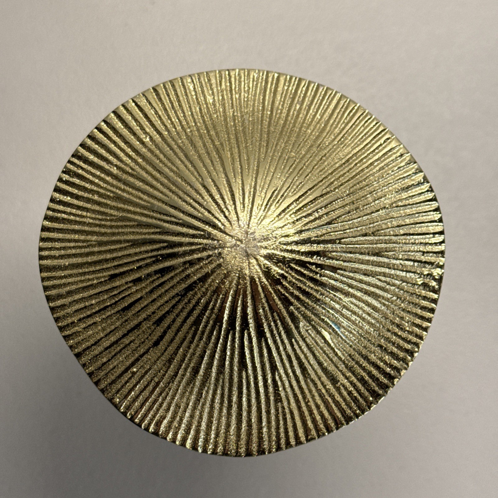 Golden Mushroom Sculpture Metal with White Marble Base ~10in tall ~5in wide
