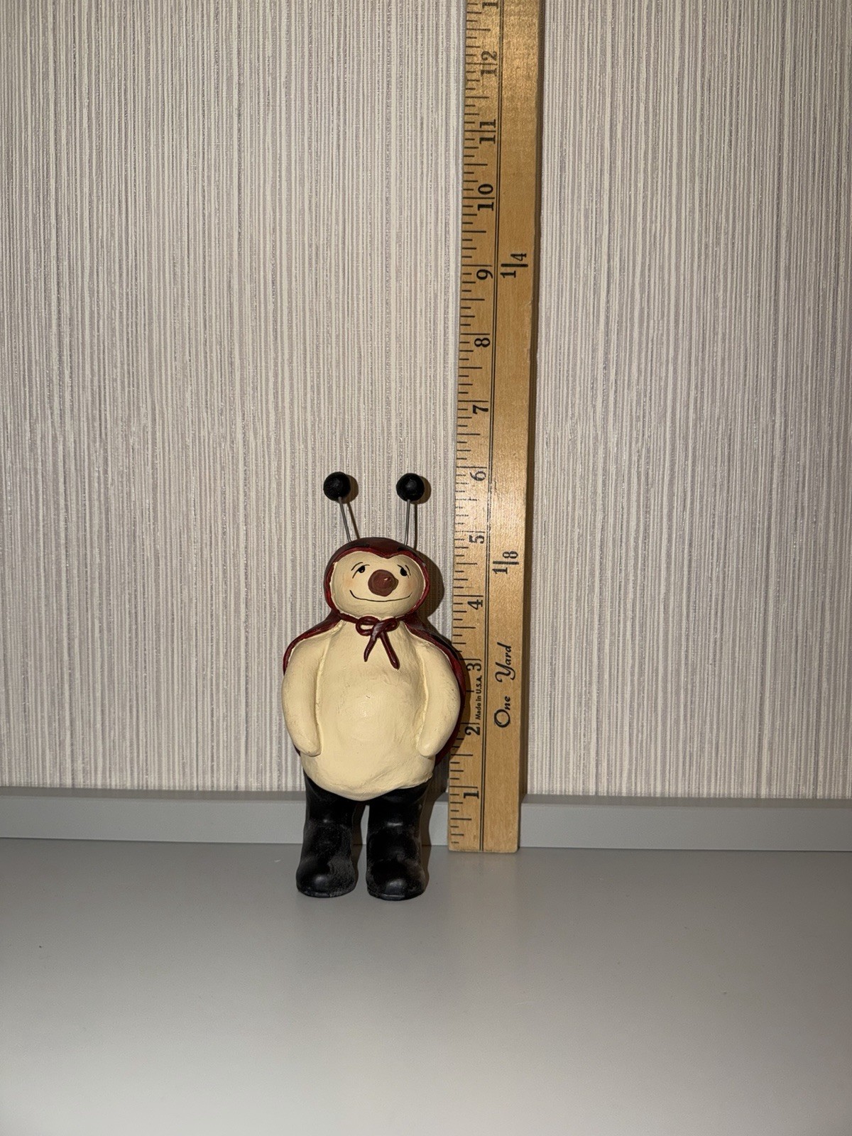 Ladybug Figurine Small 5 in Red Beige Black Polka Dot Kids Animal Decor