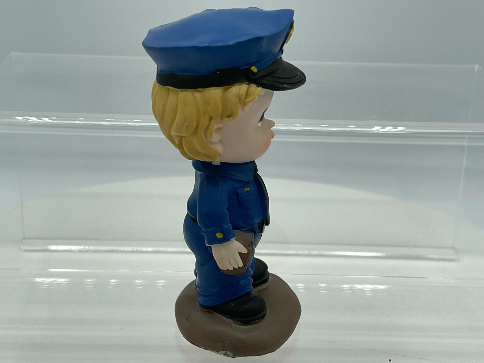 Tender Times- Little Boy in Police Uniform Hand Painted Ceramic 4″ Cute!