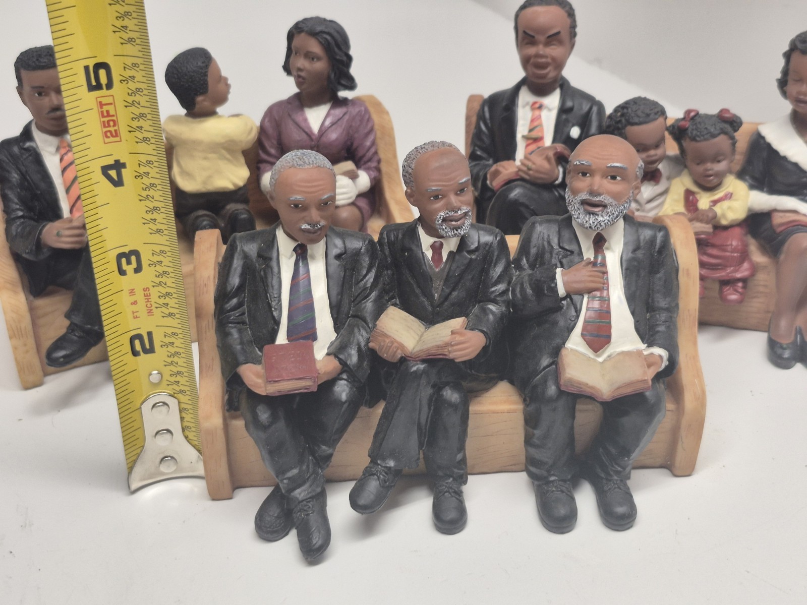 *Lot of 3* African American Family at Church Pew Resin Figurine Vintage