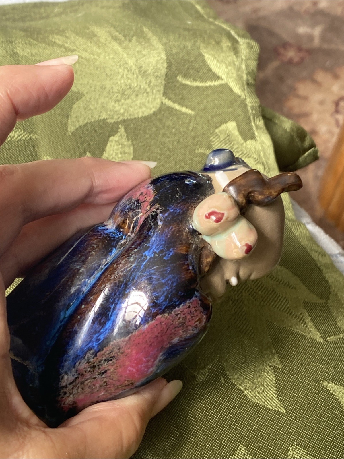 Vtg Adian Sage Wise Man Staff Fruit Figurine Small Glazed Pottery