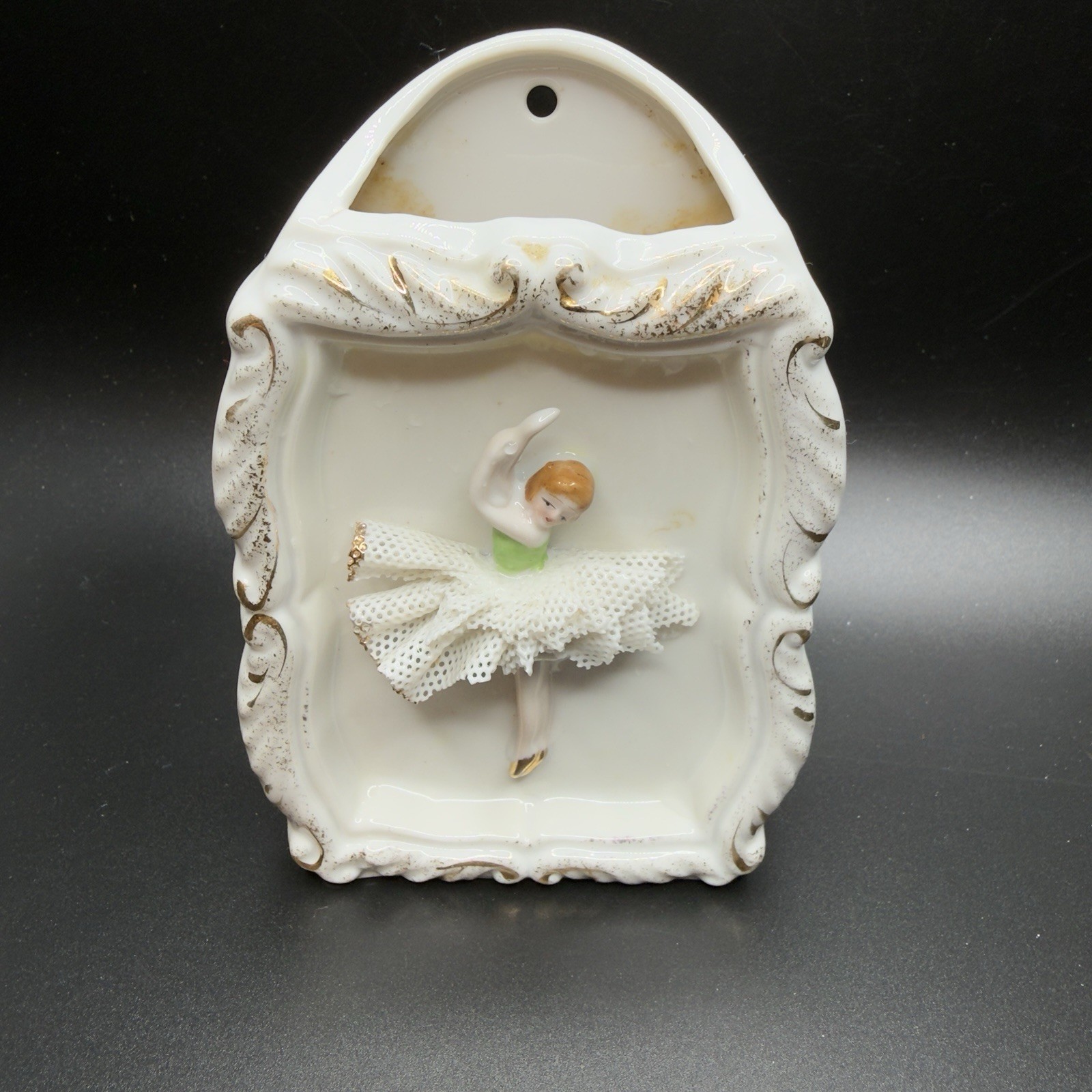 Vintage UCAGCO Porcelain Ballerina Wall Pocket Vase Figurine Japan Mid-Century