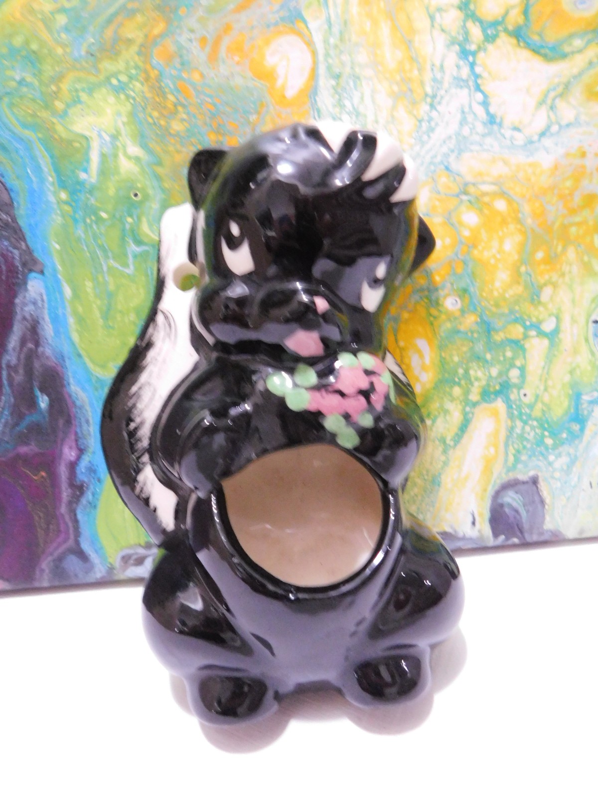 Vintage 50s Ceramic Skunk Wall Pocket Match Holder De Lee Art Pottery Kitchy USA