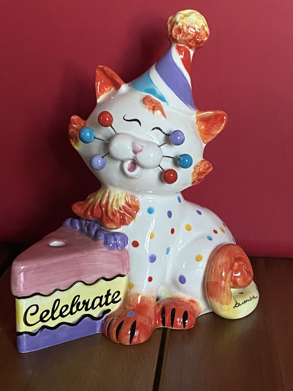 Whimsiclay Amy Lacombe Celebrate Birthday Kitty Cat Whiskers Figurine, Signed