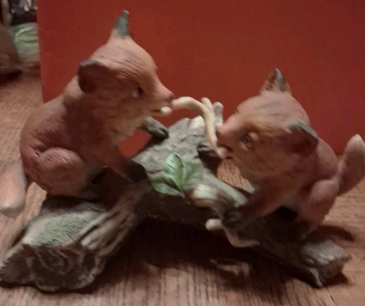 Vintage Foxes Playing on Logs Figurine Masterpiece by Homco 1981 Made In Mexico