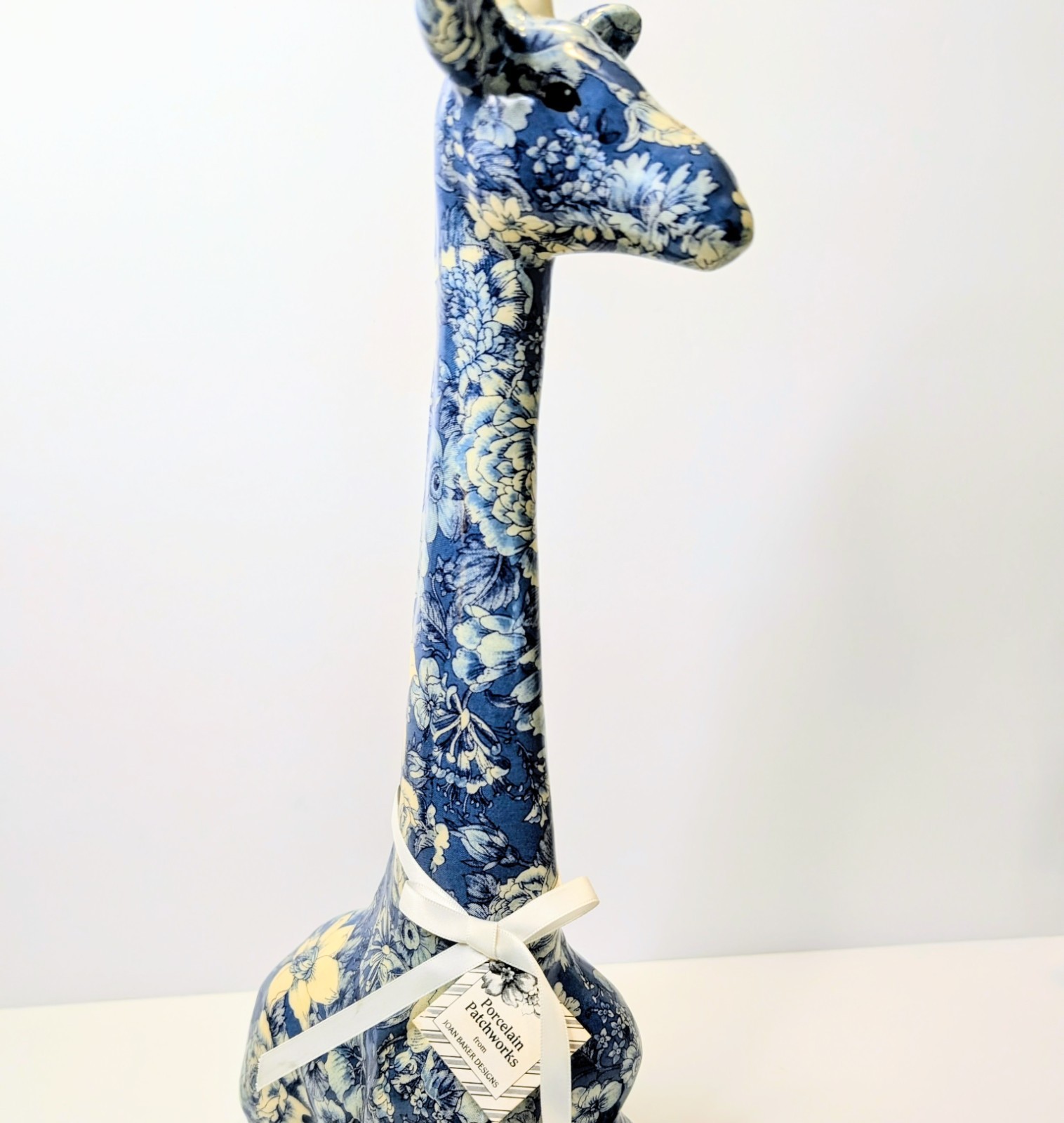 Joan Baker Designs Porcelain Patchworks Giraffe Figurine Blue/White Floral