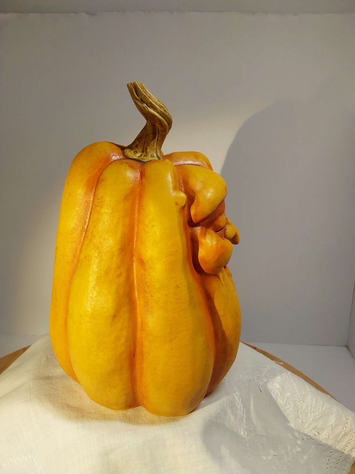 Anthropomorphic Ugly Funny Old Man Face Pumpkin, Warts,Wrinkles,Hook Nose 7.5″
