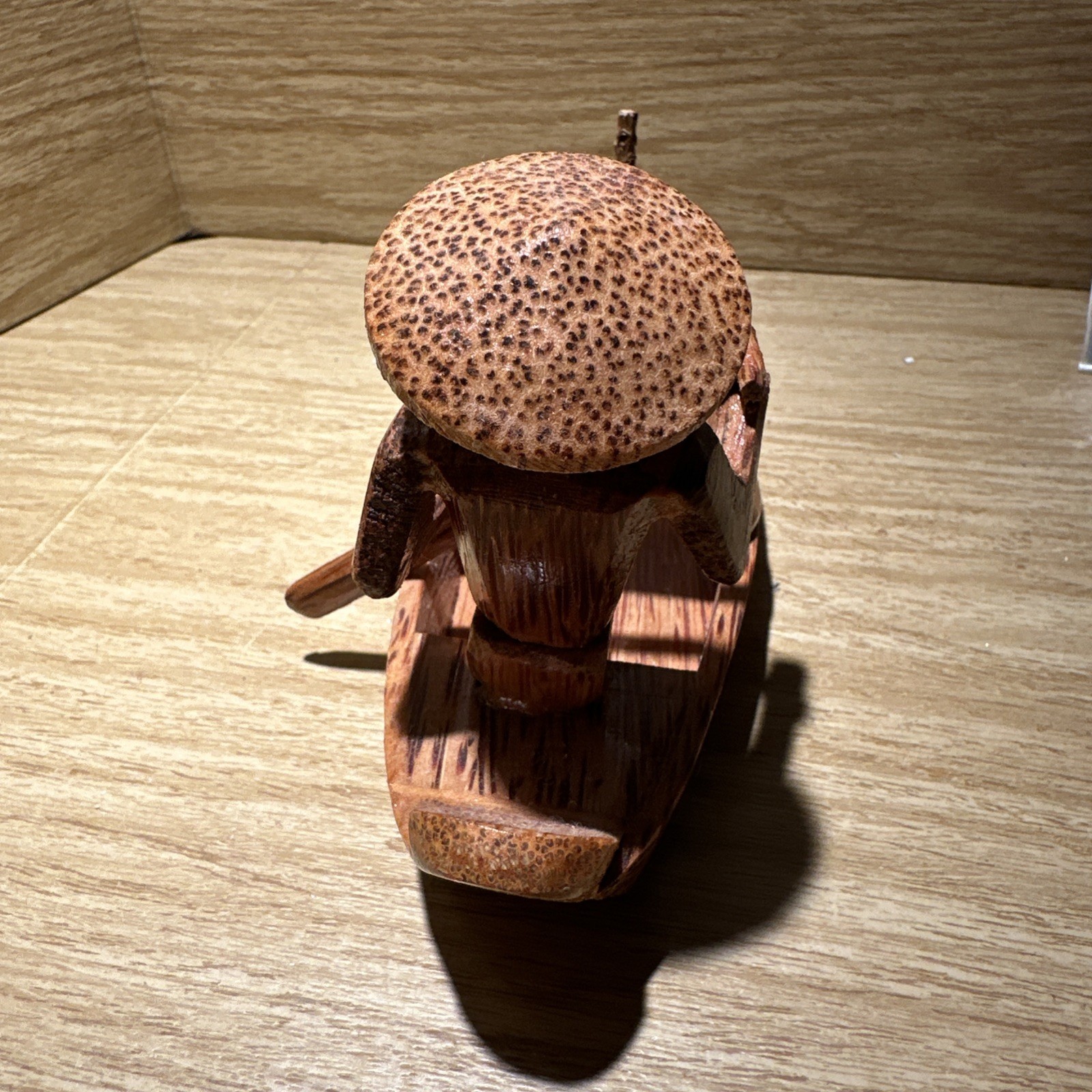 Carved Man Rowing In Wood Boat With Oar – Coconuts On Front Souvenir. Figural