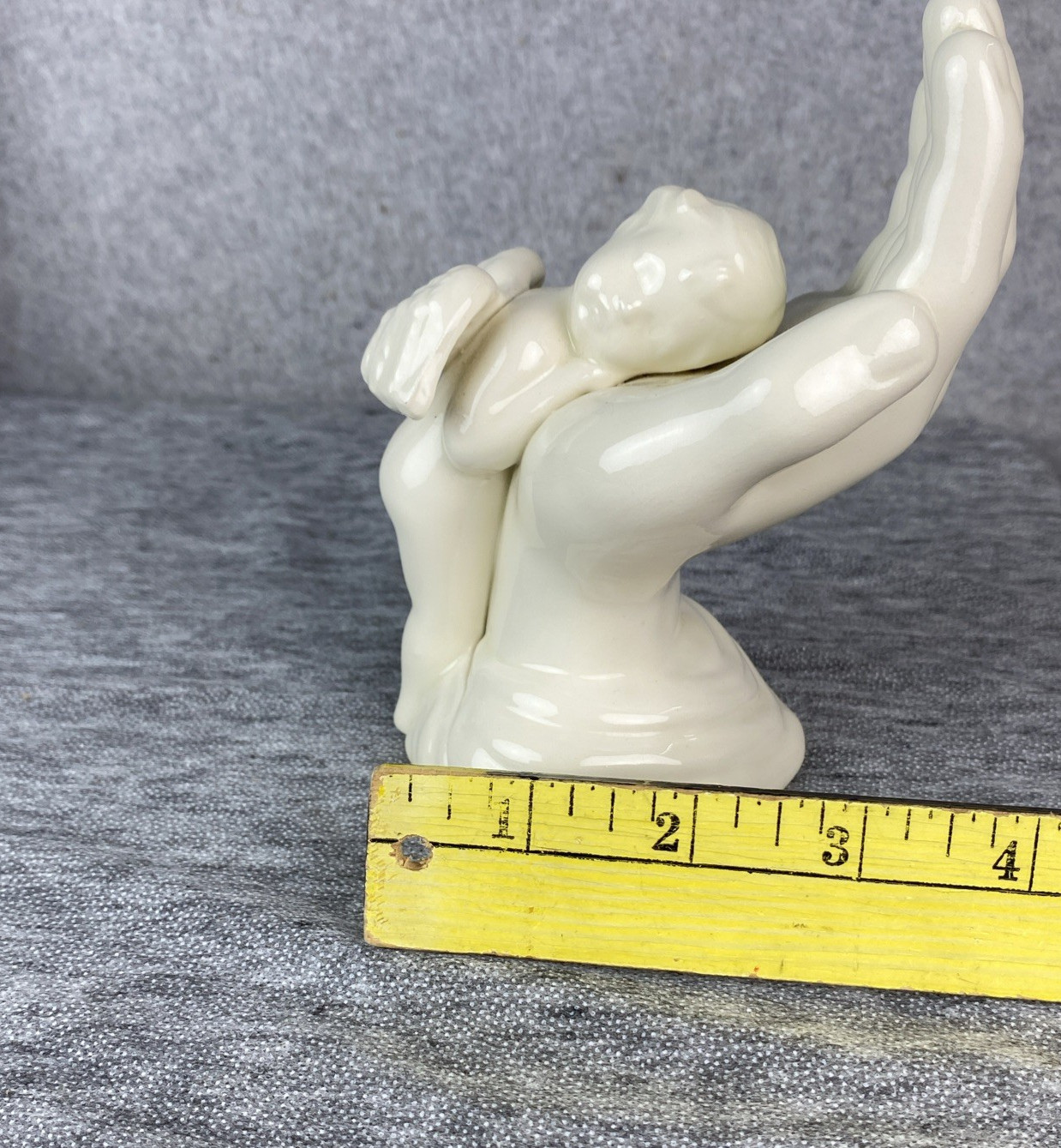 Ceramic Sleeping Cherub On The Hand of God Angel White Shiny Glaze
