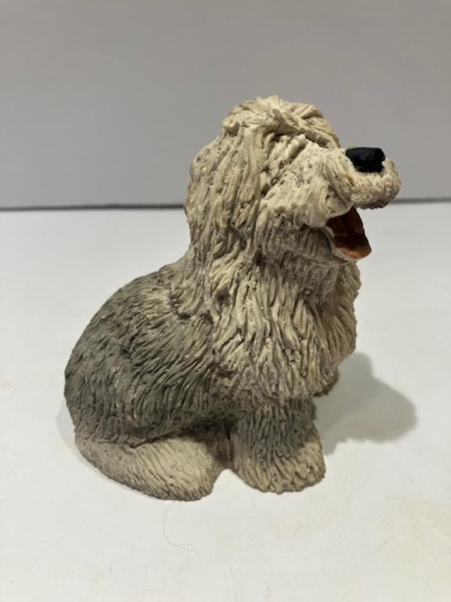 1984 United Design Sheepdog Figurine Stone Critters Dog 3.75 Inches Tall