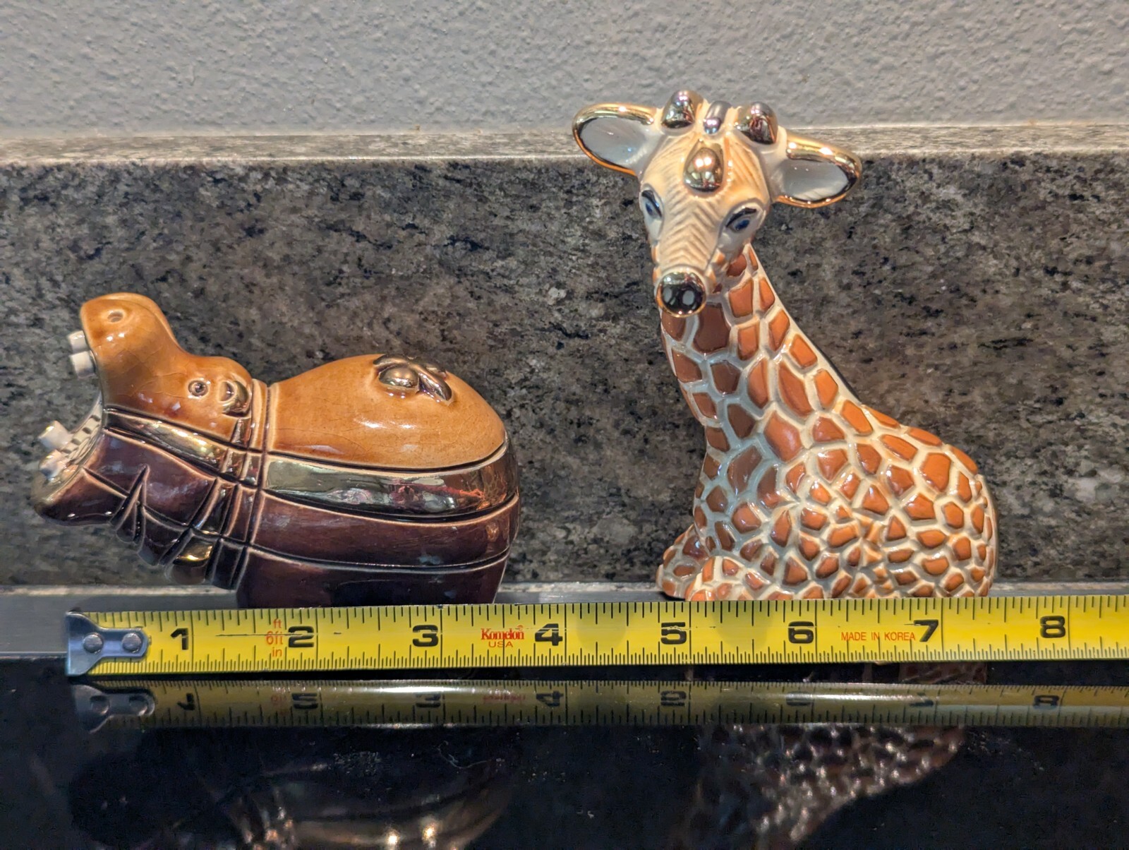🦛🦒RINCONADA Artesania GIRAFFE HIPPOPOTAMUS Rinca Gold Figurine Uruguay Lot
