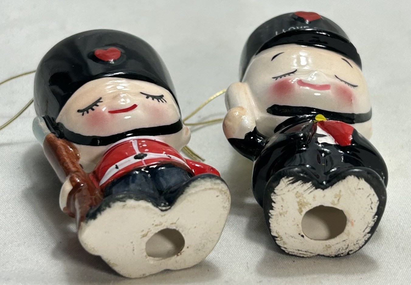 Vintage Paris Guard Soldier Figurine Ornaments Set of Two Black Hat Red Coat