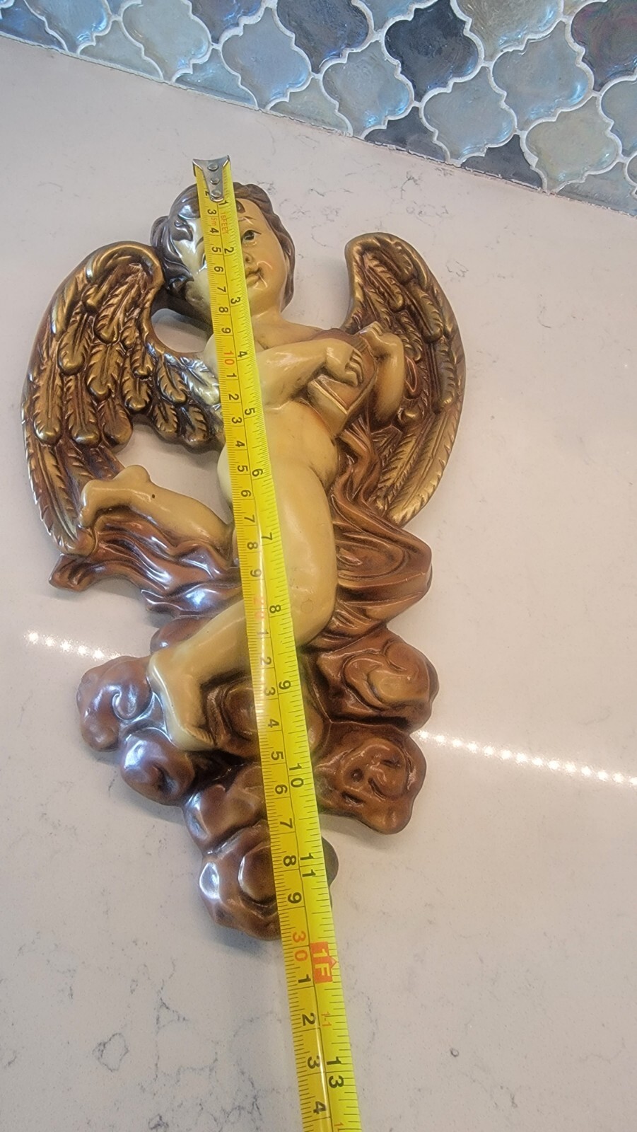 Baroque Style Cupid Angel paper mache/chalkware Hollywood regency wall hanging