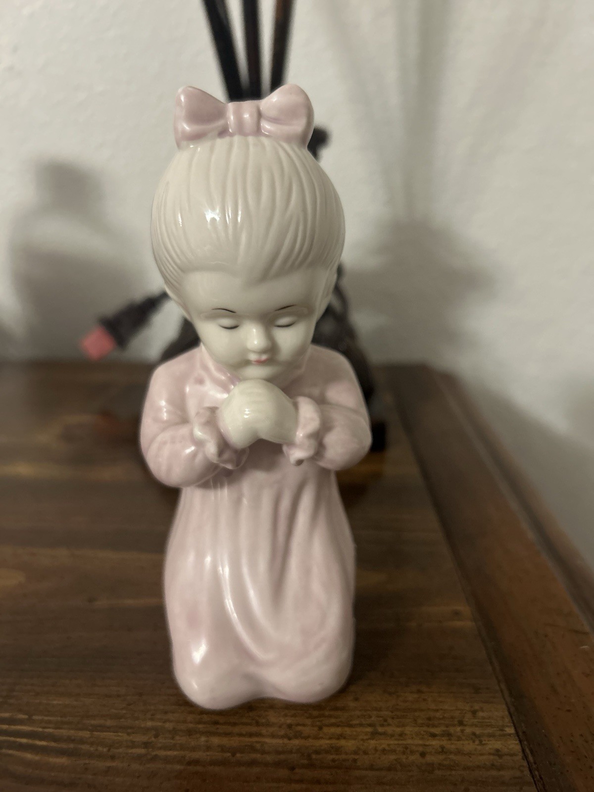 Ceramic Girl Figurine Pink Dress Glossy Collectible Sculpture for Any Room