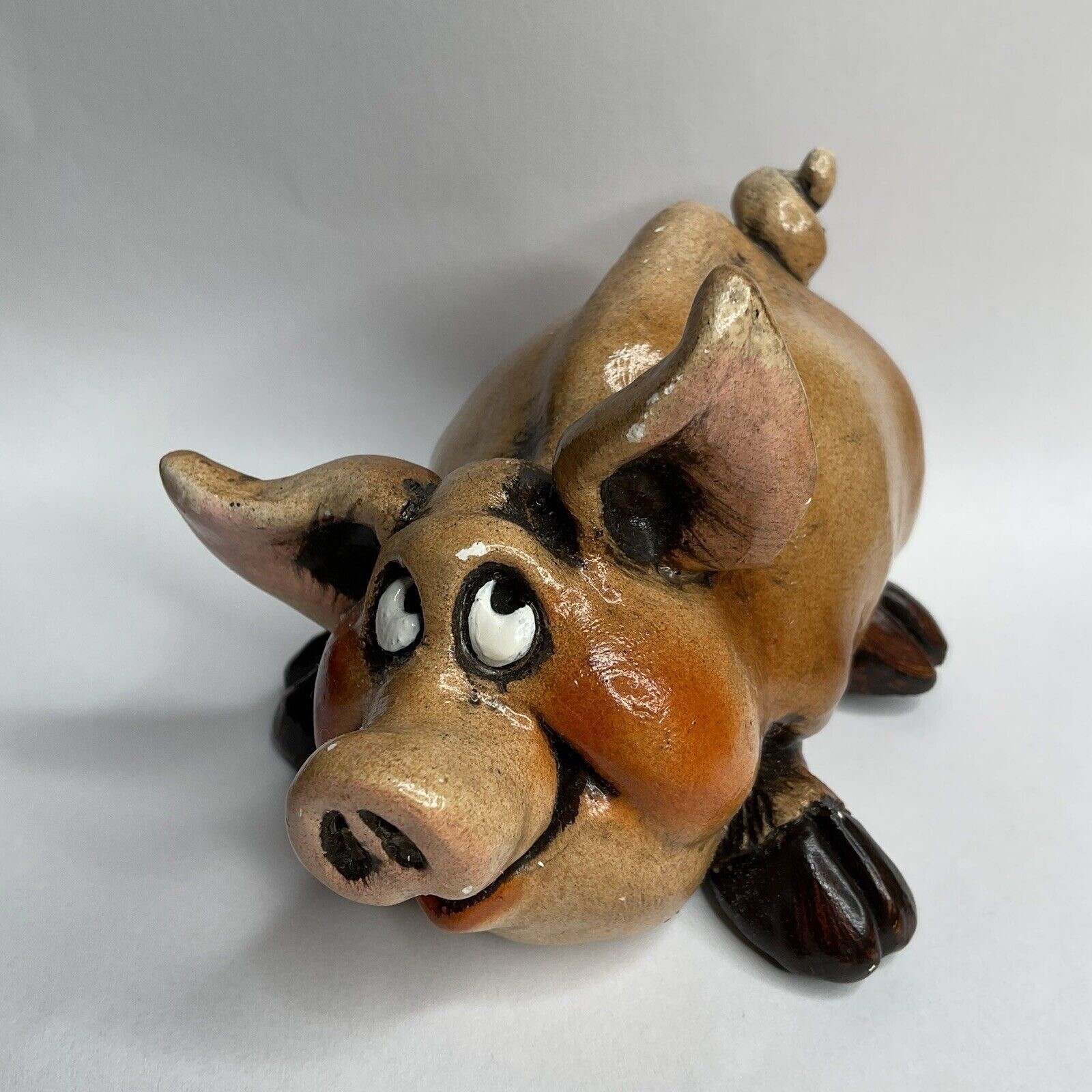 VTG 96s John Raya Unisex Brown Beasties of the Kingdom Pig Figurine 2.5″x5″ USA