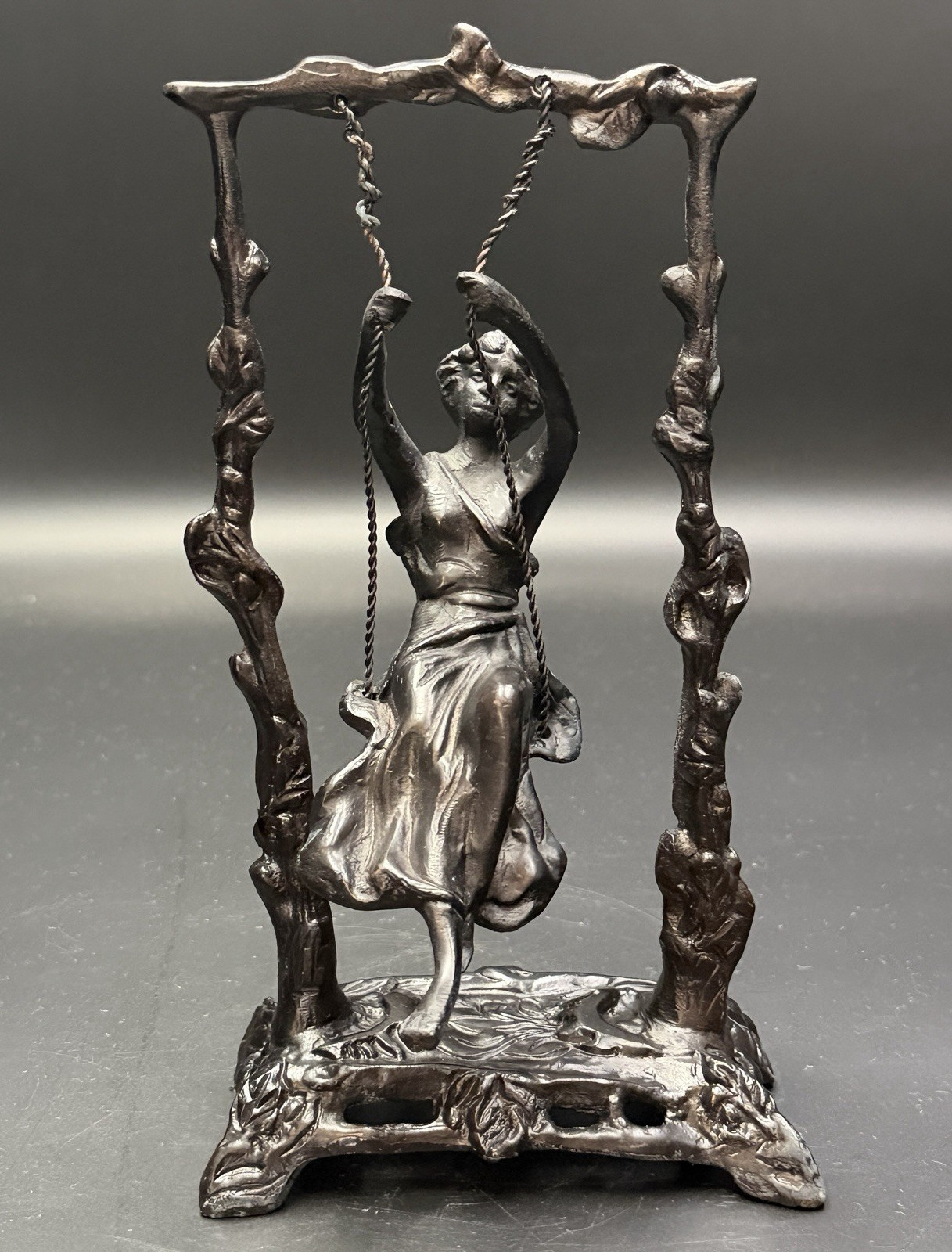 Vintage Girl on Swing Reproduction August Moreau Art Nouveau Bronze Sculpture