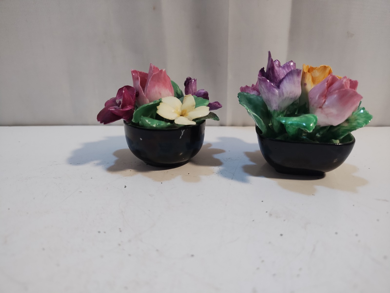 Antique Coalport Bone China Mini Potted Flower Bouquet 1.5”x2” England 2 Pc READ