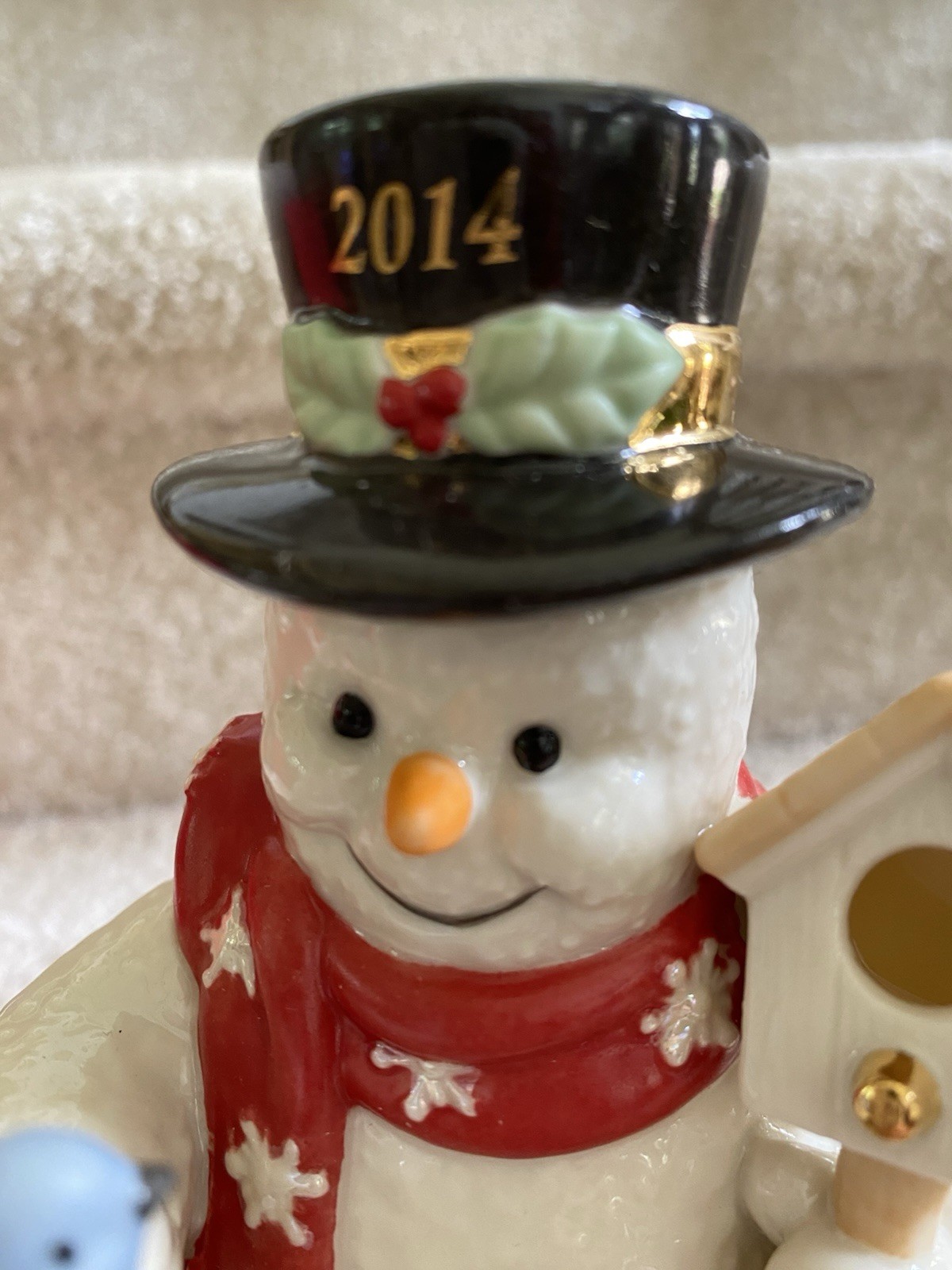 Lenox China 6 1/4″ Annual 2014 Snowman Top Hat, Birdhouse & Blue Bird FREE SHIP