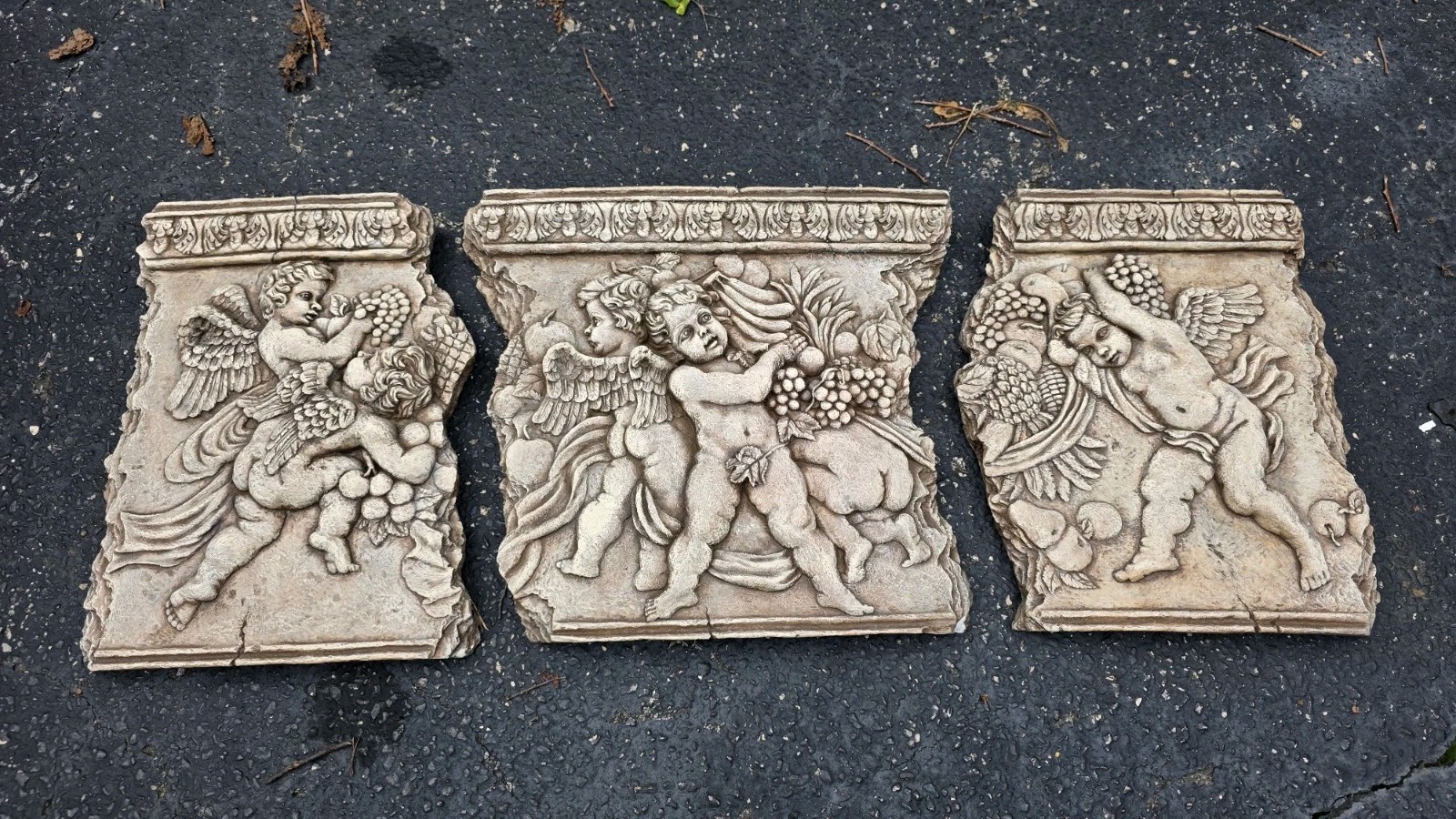 3D Cherub Angels Plaster Cast Stone Wall Plaque All 3 Included