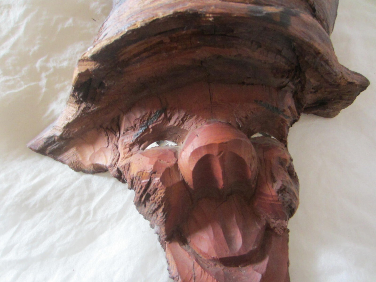 Hand Carved Wood Spirit Face Folk Art Vintage Wall Hanging Sculpture Signed 1981