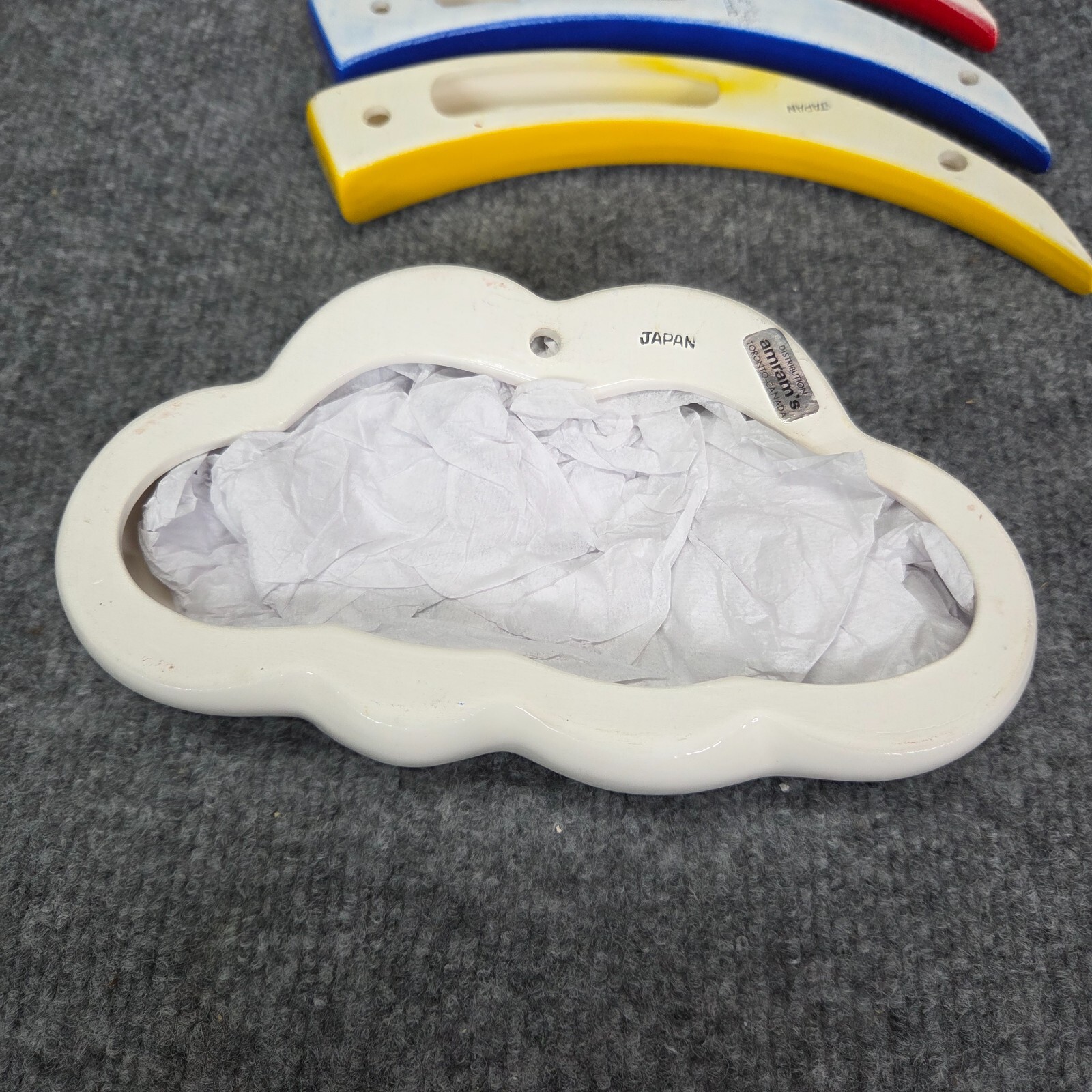 Vintage Made in Japan Ceramic Moon Cloud Rainbow Baby Room Wall Decor MCM Kids